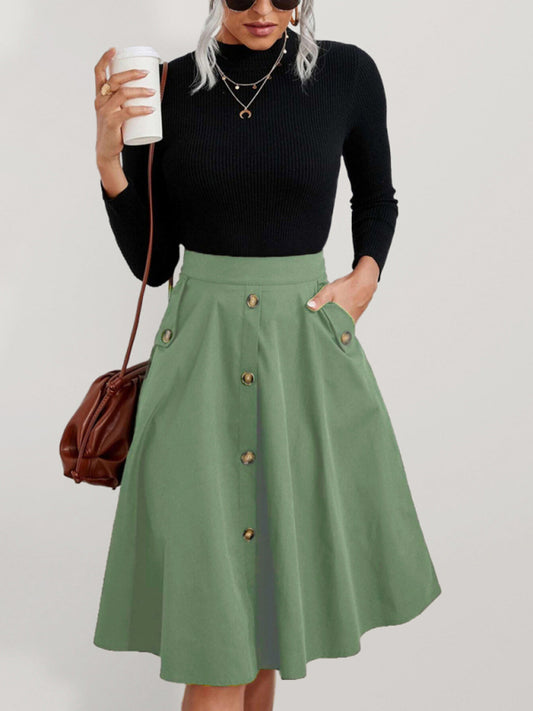 Green Midi Skirt with Pockets